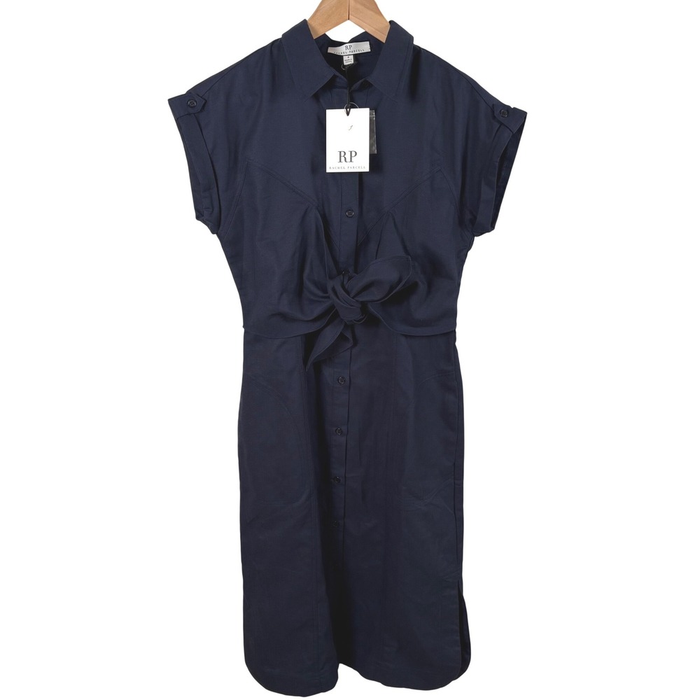 NWT Rachel Parcell Linen Blend Midi Dress Sz S Blue Interview Outfit Minimalist